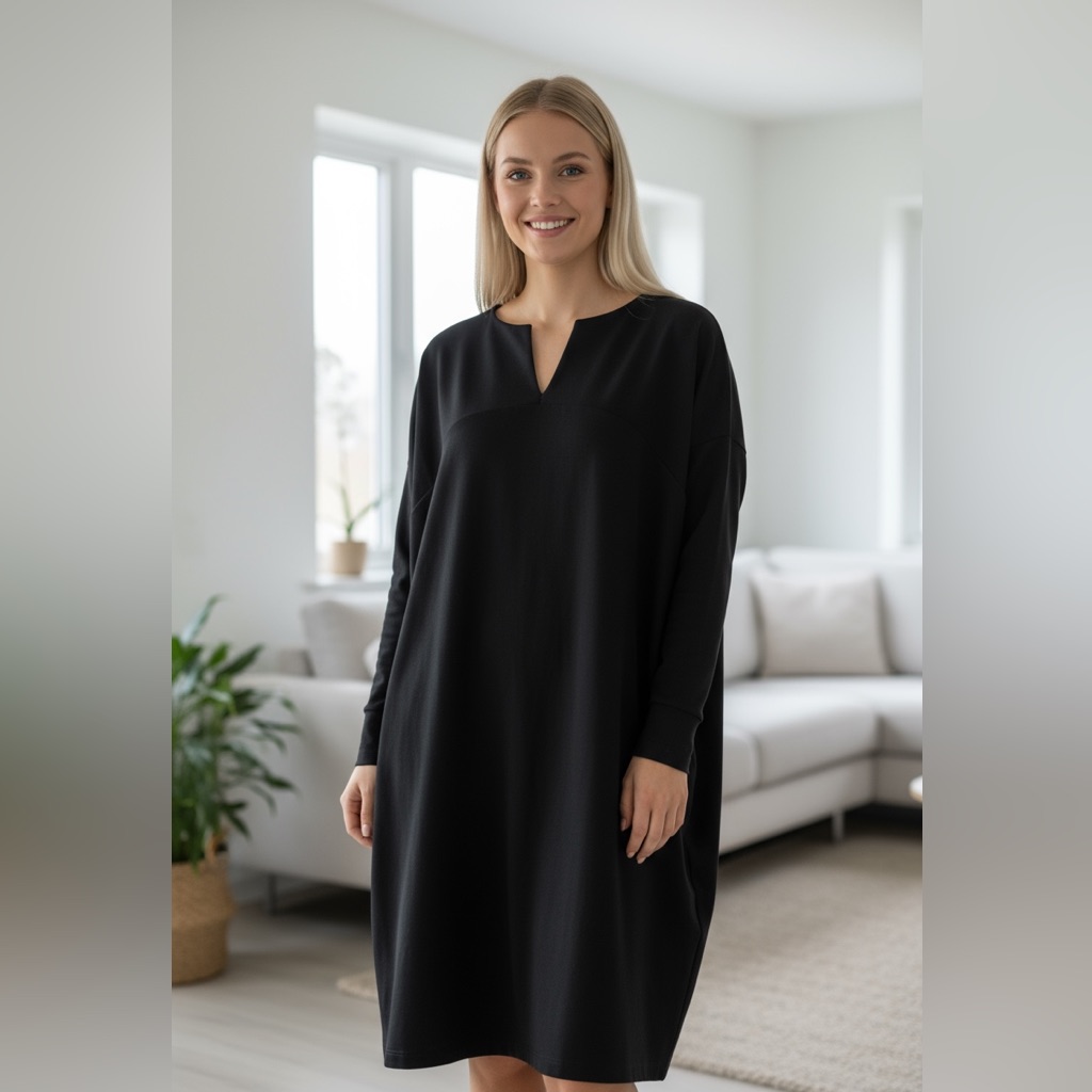 Lafayette Black Dress Xl. Web Sleeve, Pockets, V-Neck.